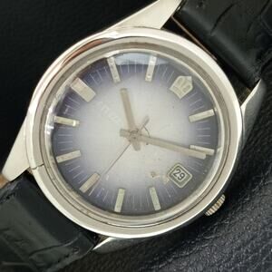 Vintage 1989 Citizen Manual Wound Mens Silver Watch W/Date & Blue accents